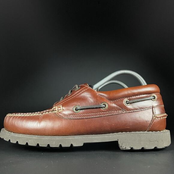 L.L. Bean Men’s Size 8 D Brown Leather Handsewn Oxford Lug Boat Shoes Casual GUC